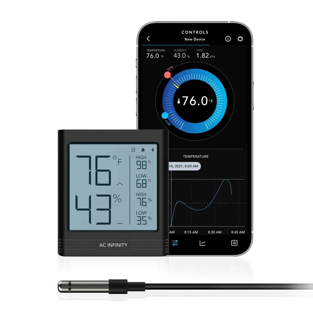 AC Infinity Cloudcom B1, Smart Thermo-Hygrometer - 12 ft. Sensor Probe