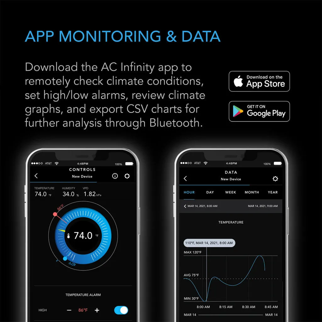 AC Infinity Cloudcom B1, Smart Thermo-Hygrometer - 12 ft. Sensor Probe