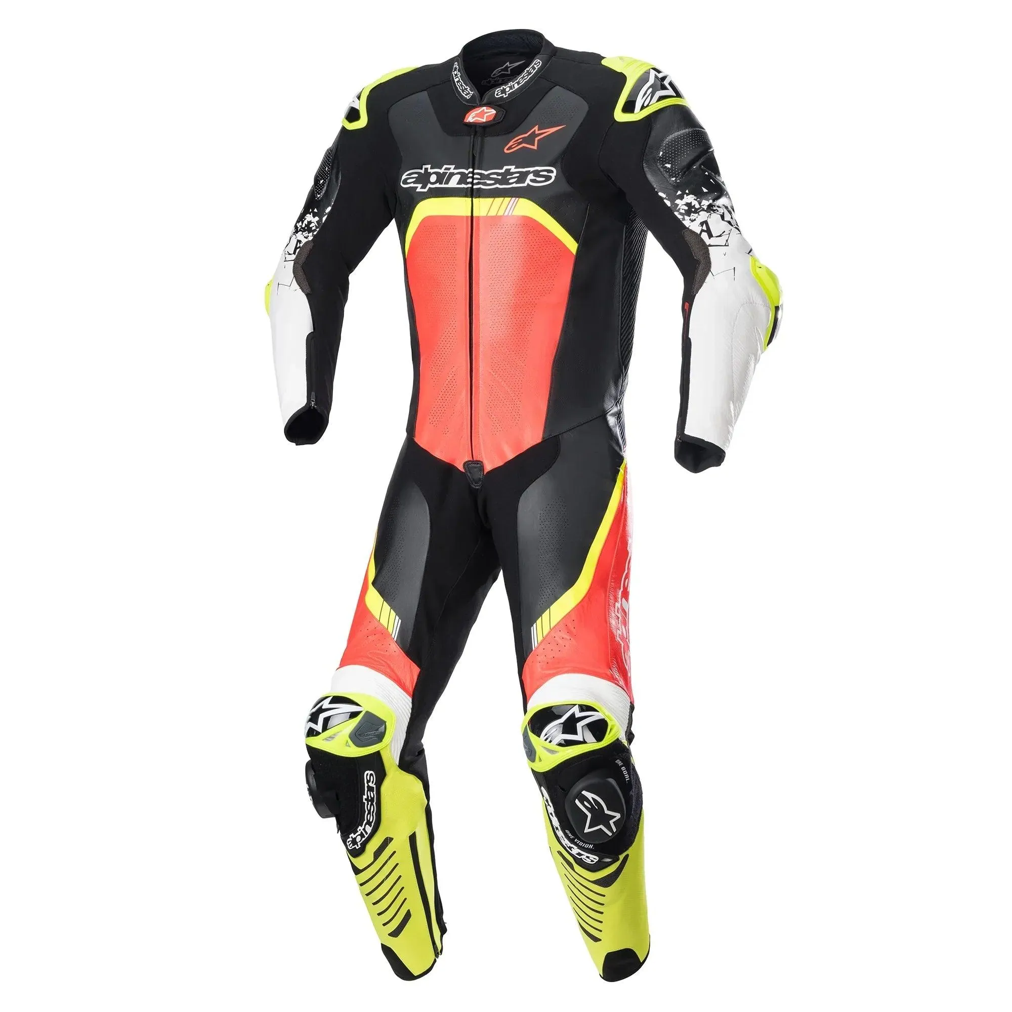 Alpinestars GP Tech V4 Leather Suit Racing Professional - Black/Red Fluo/Yello Fluo - EURO SIZE 54 - USED LIKE NEW