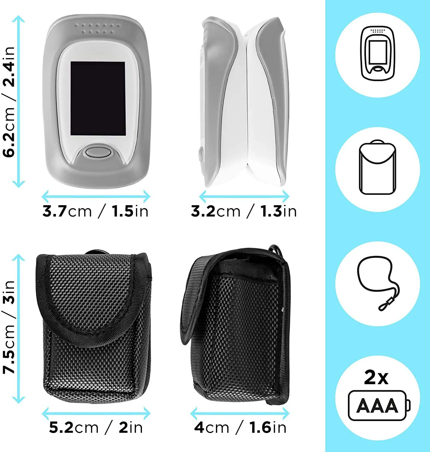 Duronic Fingertip Pulse Oximeter OX01R Blood Oxygen Level Monitor for Measuring Blood Oxygen & Pulse Rate, Finger Pulse Monitor with Lanyard & Carry Pouch