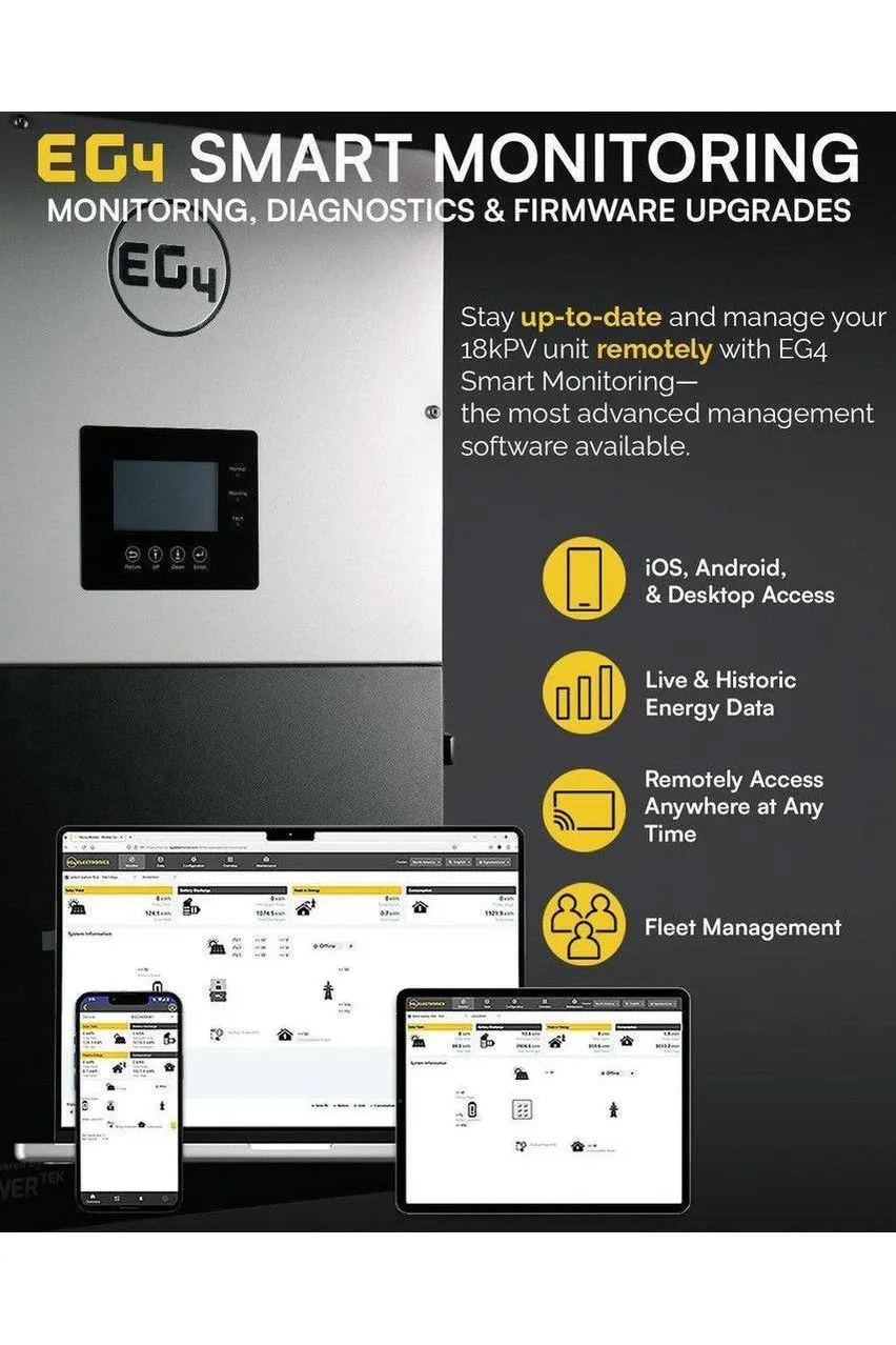 EG4 | 18KPV Hybrid Inverter | All-In-One Solar Inverter | 18000W PV Input | 12000W Output | 48V 120/240V Split Phase | EG4-18KPV-12LV