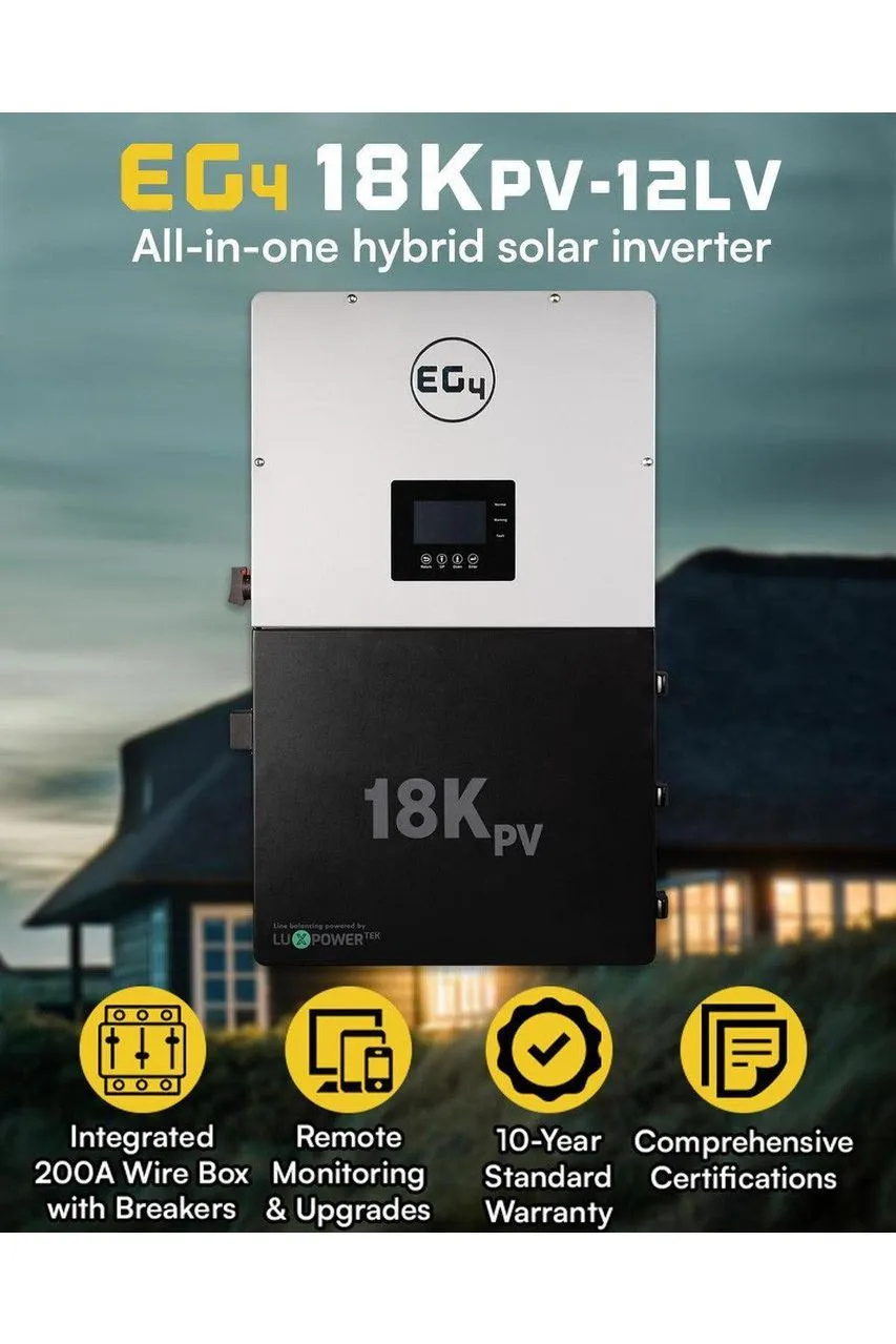 EG4 | 18KPV Hybrid Inverter | All-In-One Solar Inverter | 18000W PV Input | 12000W Output | 48V 120/240V Split Phase | EG4-18KPV-12LV