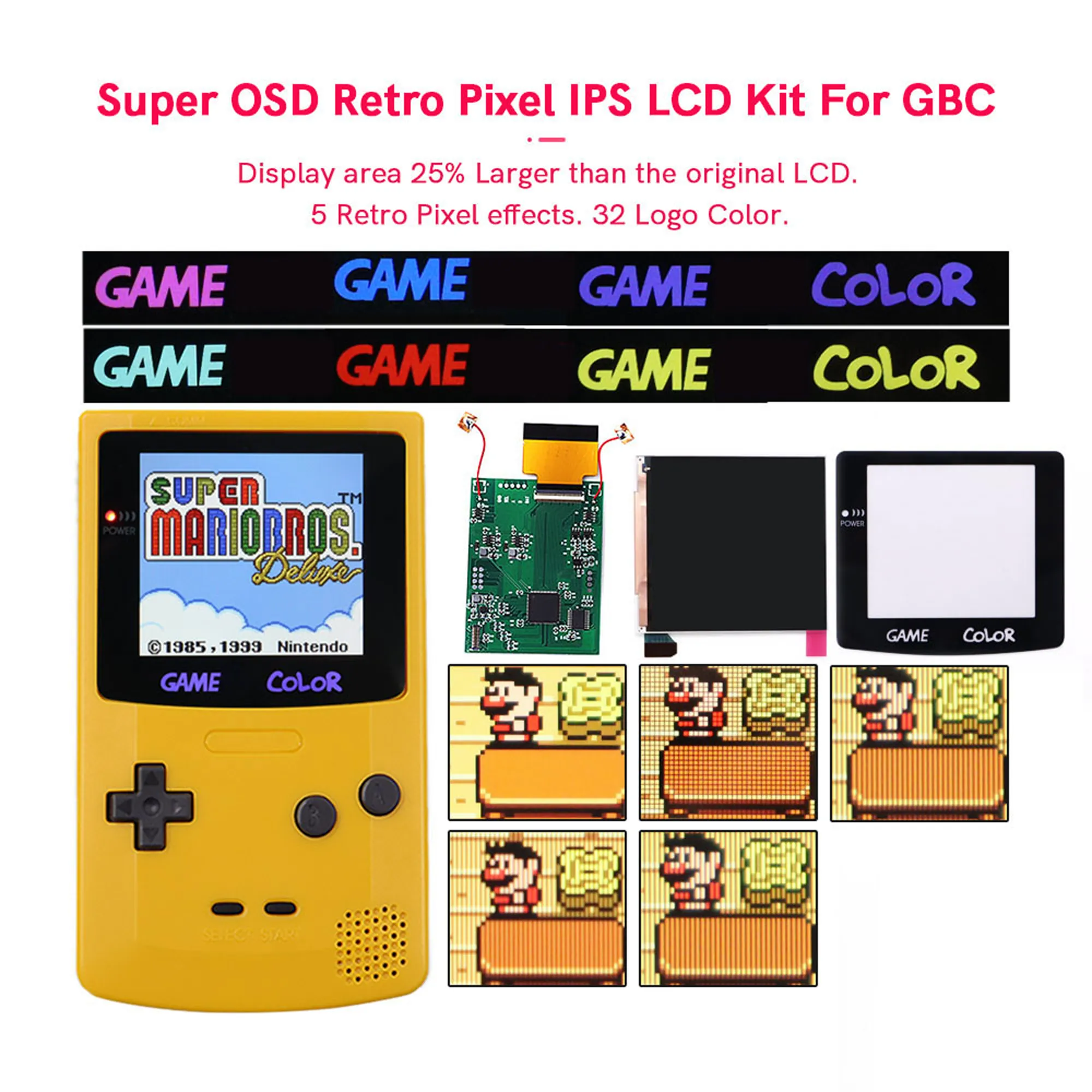 Game Boy Color Q5 OSD IPS Kit with Color Changing Logo - Hispeedido