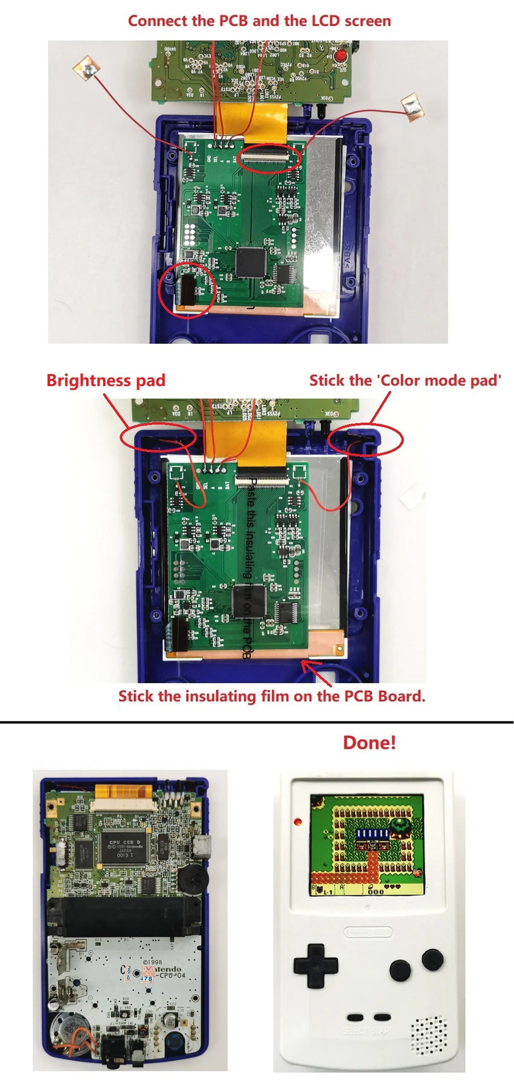 Game Boy Color Q5 OSD IPS Kit with Color Changing Logo - Hispeedido