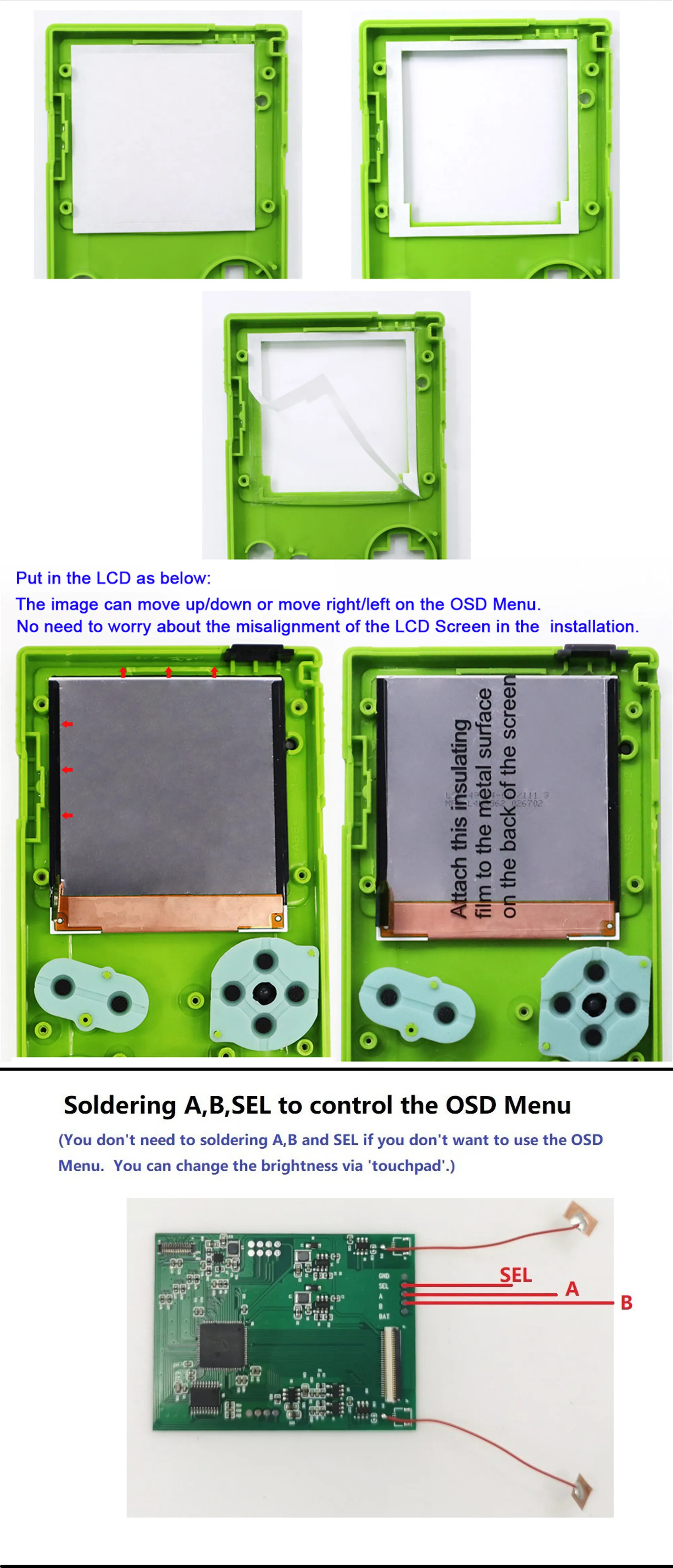 Game Boy Color Q5 OSD IPS Kit with Color Changing Logo - Hispeedido