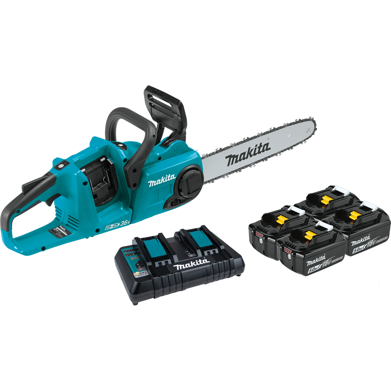 Makita 36V (18V X2) LXT® Brushless 14" Chain Saw Kit with 4 Batteries (5.0Ah)