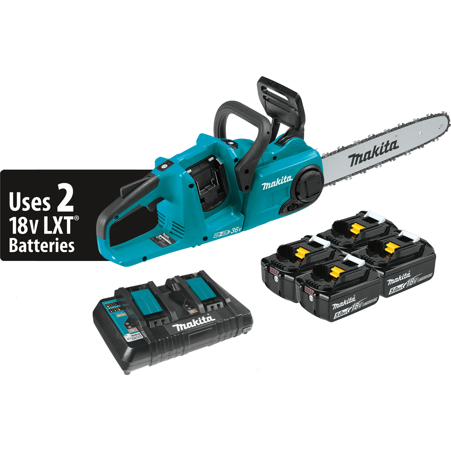 Makita 36V (18V X2) LXT® Brushless 14" Chain Saw Kit with 4 Batteries (5.0Ah)