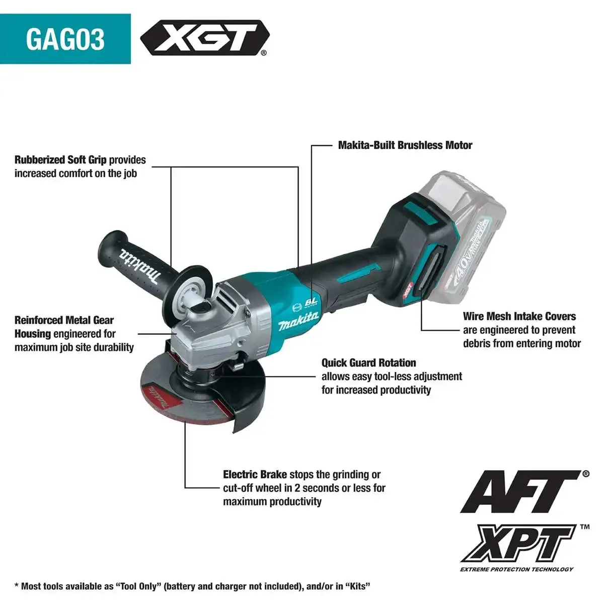 Makita 40V max XGT Brushless Cordless 4-1/2" / 5" Paddle Switch Angle Grinder Kit