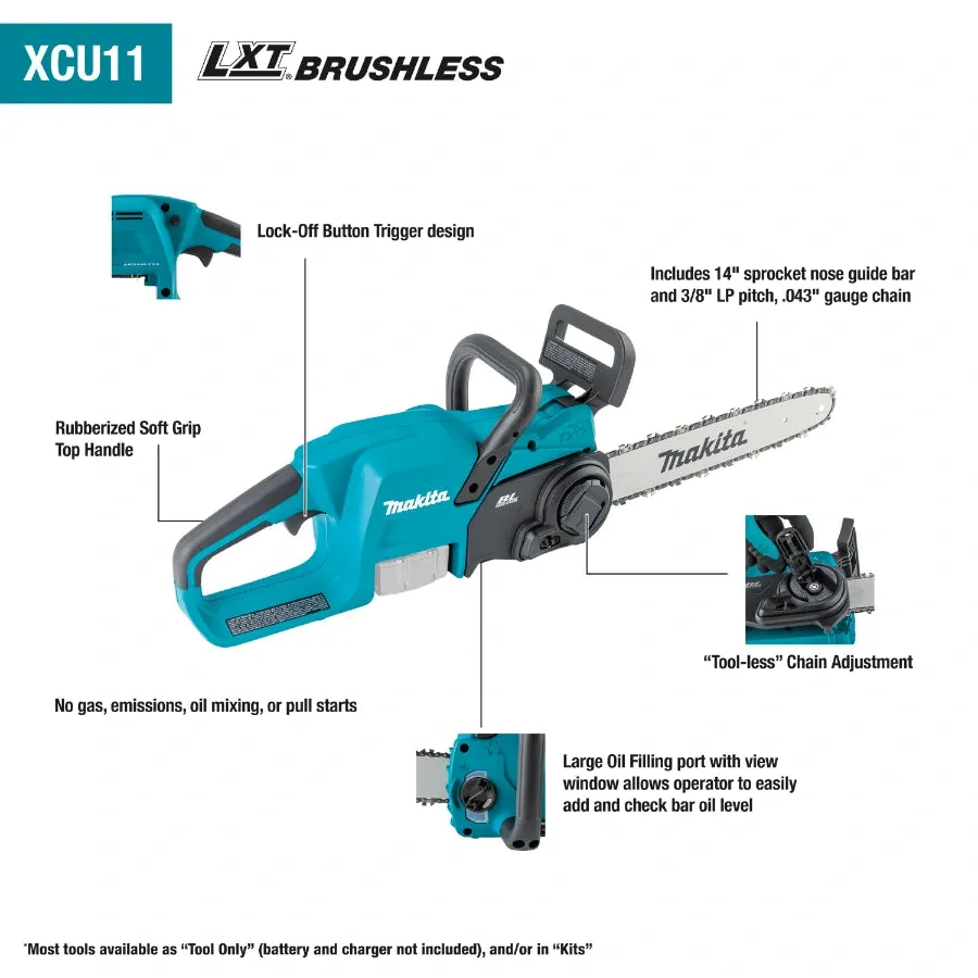 Makita XCU11Z 18V LXT Lithium-Ion Brushless Cordless 14" Chain Saw