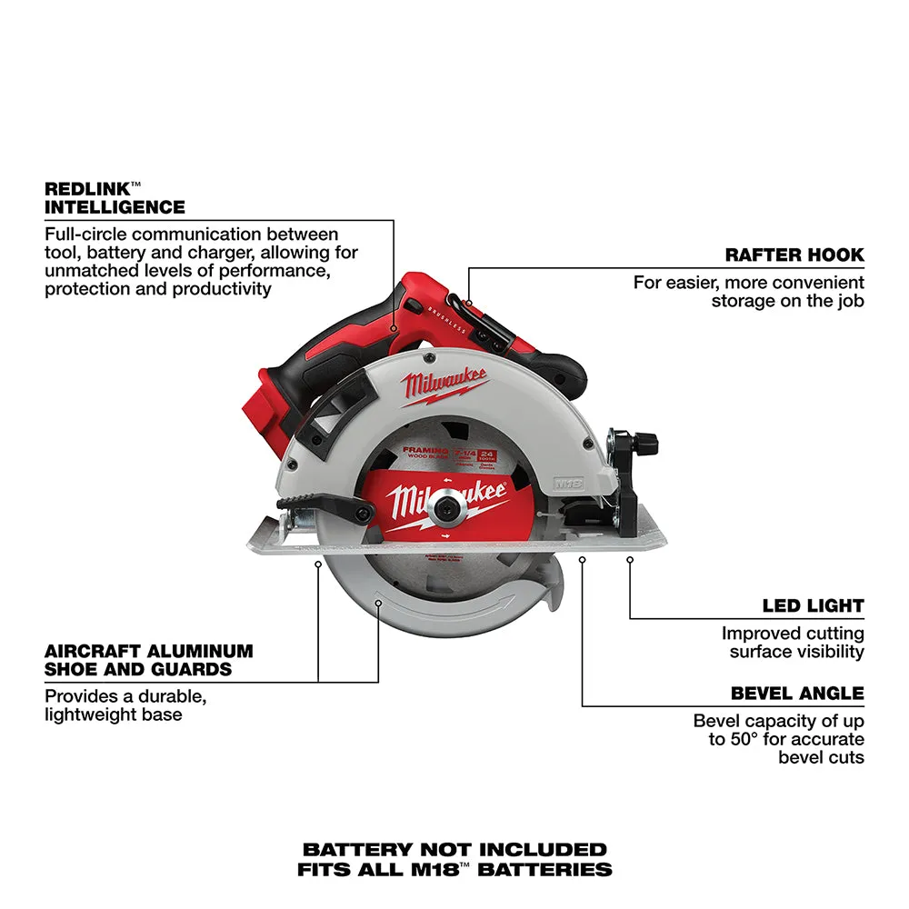 Milwaukee 2631-20 M18 18V 7-1/4-Inch Brushless Circular Saw - Bare Tool