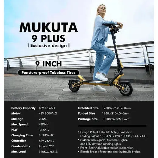 MUKUTA 9 Plus  Electric Scooter Dual Motor High-Tech  6 Months Free Service