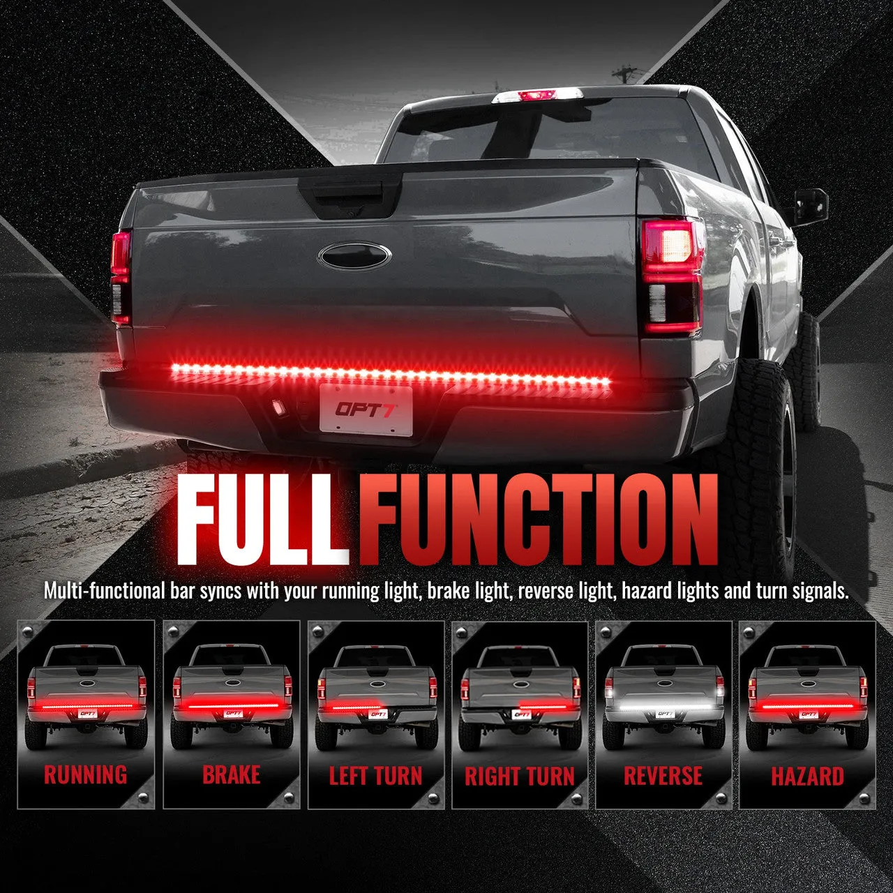 Redline LED Tailgate Light Bar - Full Featured - Reverse Light, Running Light, Brake Light, and Turn Signal