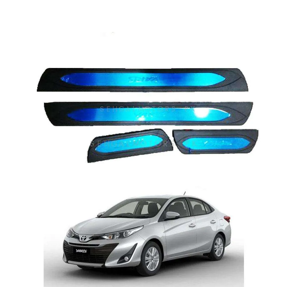 Toyota Yaris Rubber LED Sill Plates / Skuff LED panels Black and Chrome - Model 2020-2021