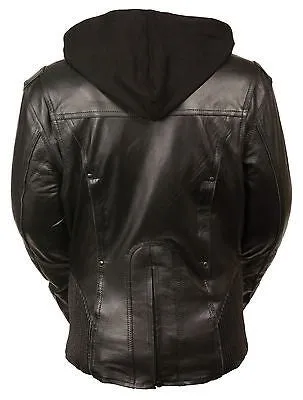 WOMEN'S MOTORCYCLE BLK LEATHER JACKET W/REFLECTIVE TRIBAL DETAIL W/2 GUNPOCKETS