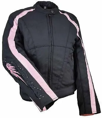 WOMEN'S MOTORCYCLE RIDING PINK TEXTILE JACKET W/ STUD & WINGS DETAILING