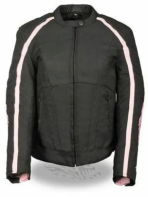 WOMEN'S MOTORCYCLE RIDING PINK TEXTILE JACKET W/ STUD & WINGS DETAILING